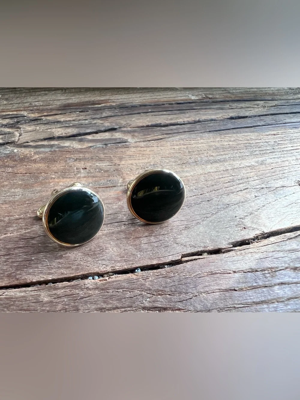 Gold-Tone Black Oval Cufflinks - Men's Accessories